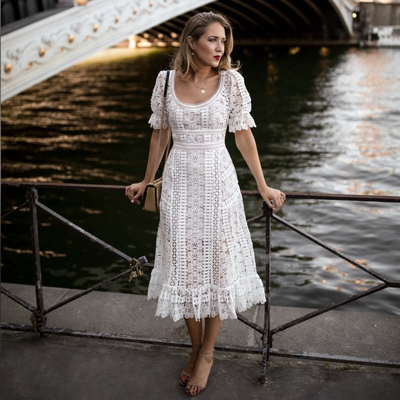 self-portrait floral guipure lace midi dress Self-Portrait - Lace Midi Dress - Female